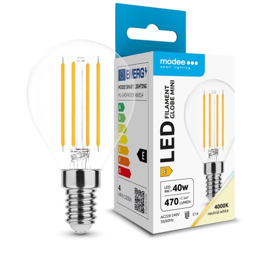 Modee 4W Filament Mini Gömb LED izzó E14 Napfény fehér - 5 év garancia