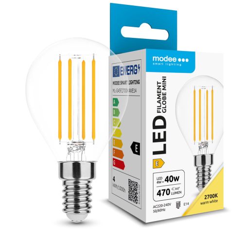 Modee 4W Filament Gyertya LED izzó E14 Meleg fehér - 5 év garancia