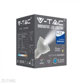   V-TAC 6W LED spotlámpa GU10 Napfény Fehér – 5 év garancia